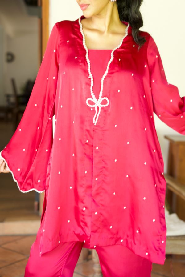 Miral bow Co-ord Set - Fuschia