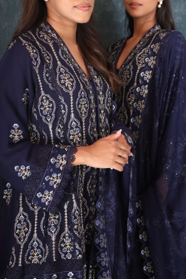 Embellished Short Freya 3 Piece Set - Navy Blue