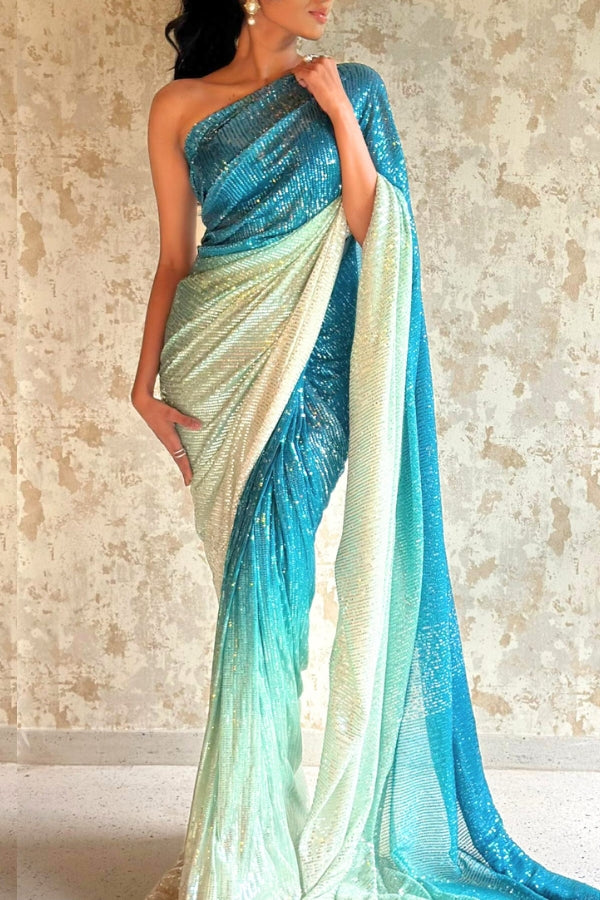 Sabine Blue Ombré Sequins Saree