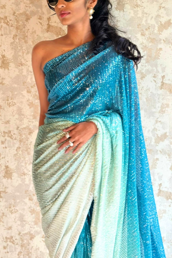 Sabine Blue Ombré Sequins Saree