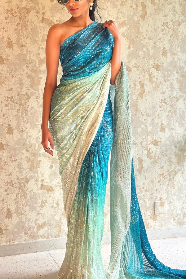 Sabine Blue Ombré Sequins Saree