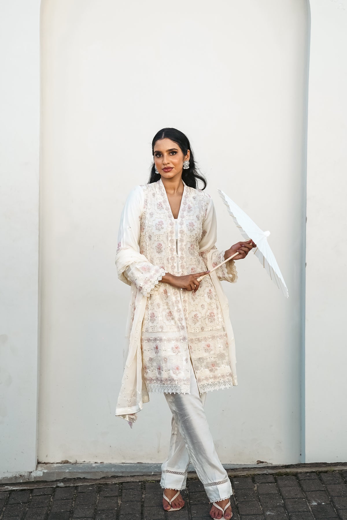 Embellished Short Freya 3 Piece Set - Pearl White