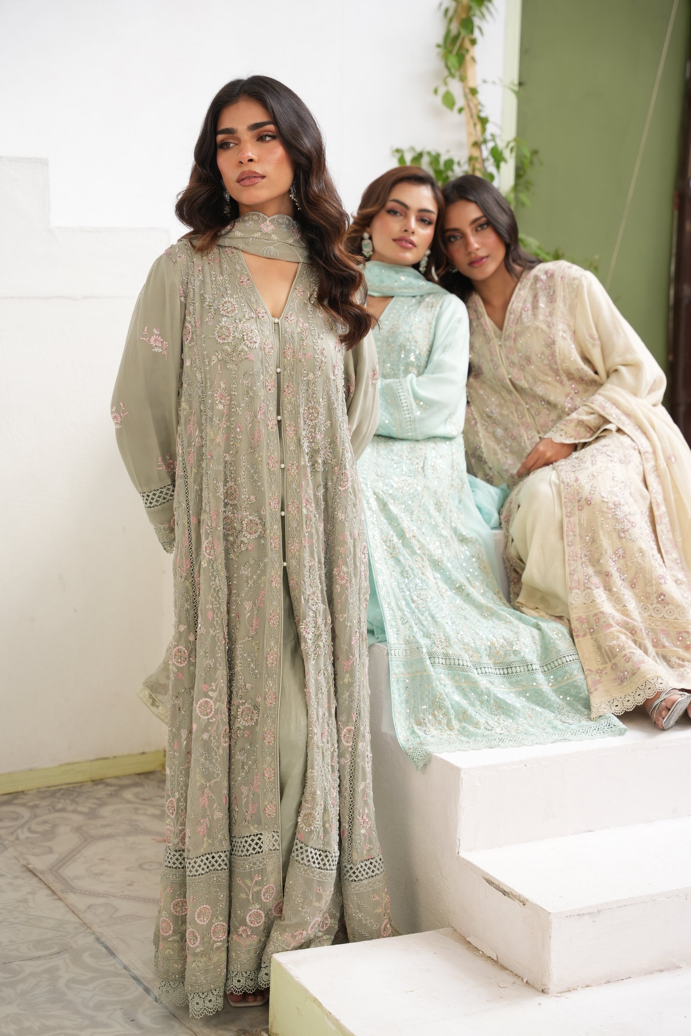 Embelished Long Freya 3 Piece Set - Olive