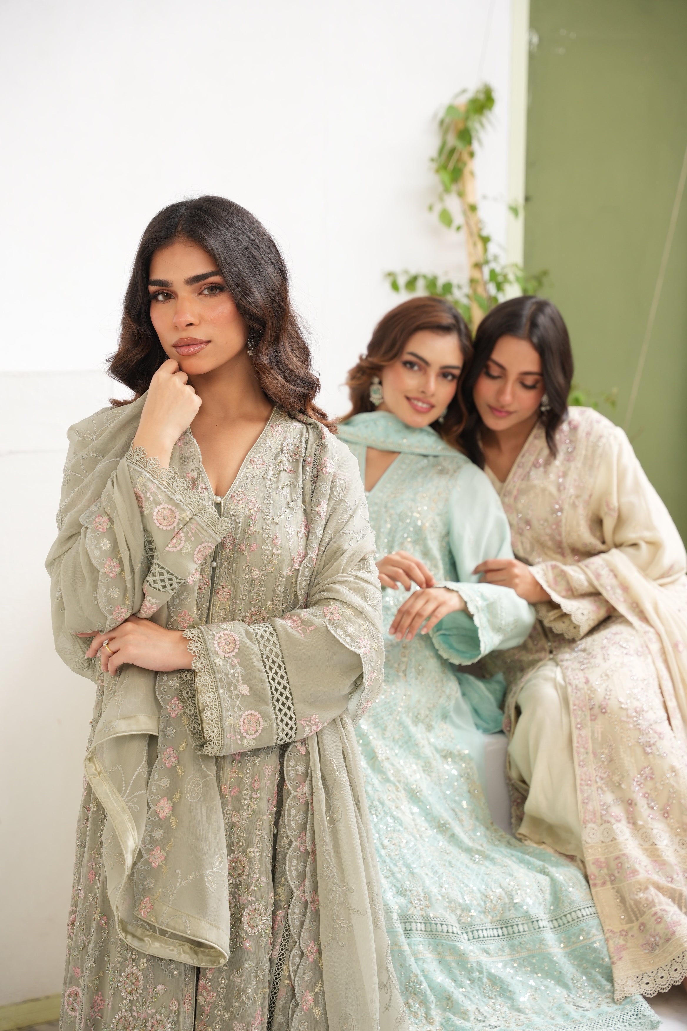 Embelished Long Freya 3 Piece Set - Olive
