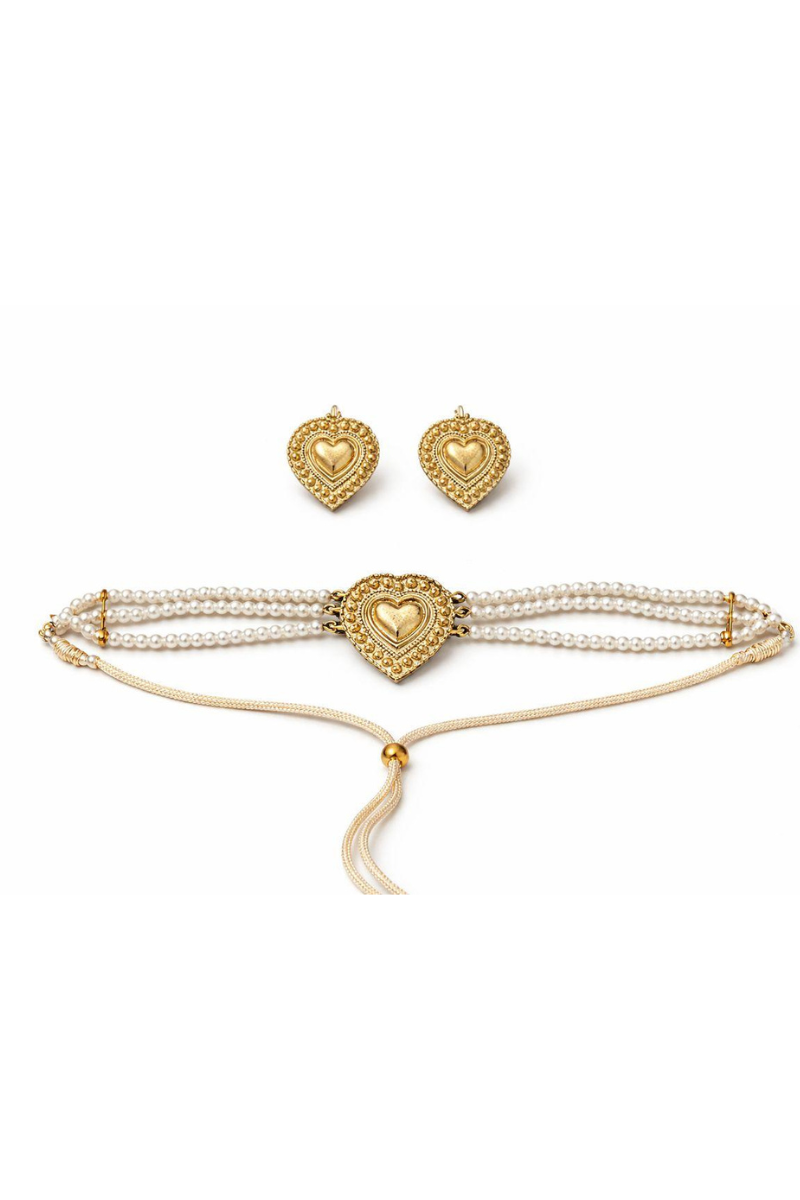 Pearl Necklace & Earrings Set - Gold