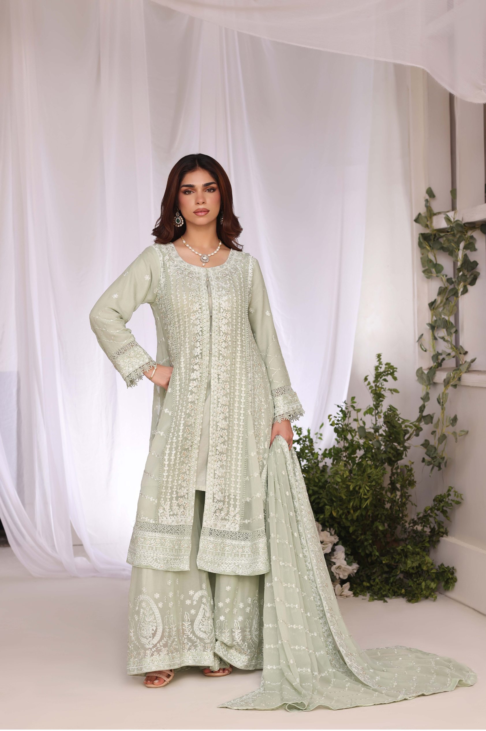 Areeba Palazzo 3 Piece Set - Fern