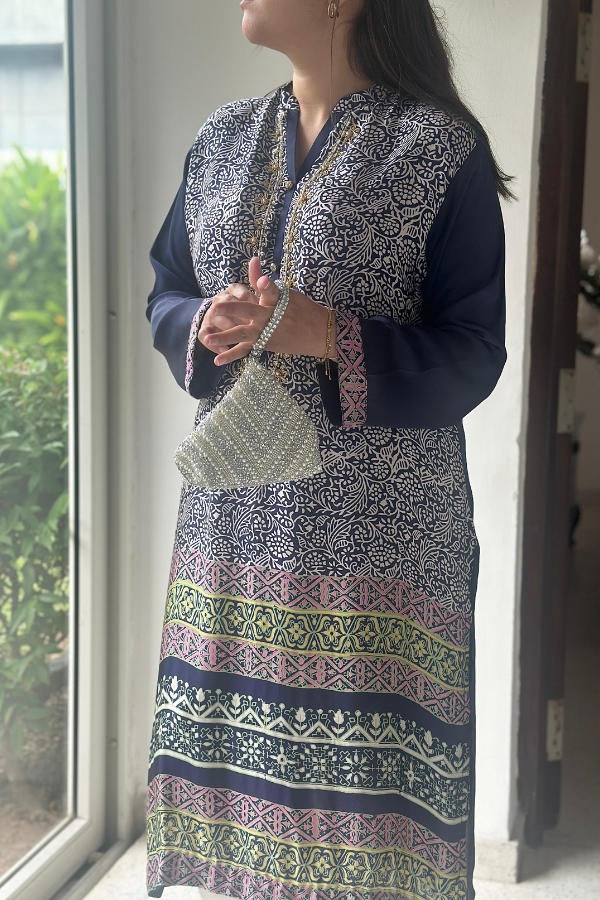 Reem Printed Kurta Navy Blue