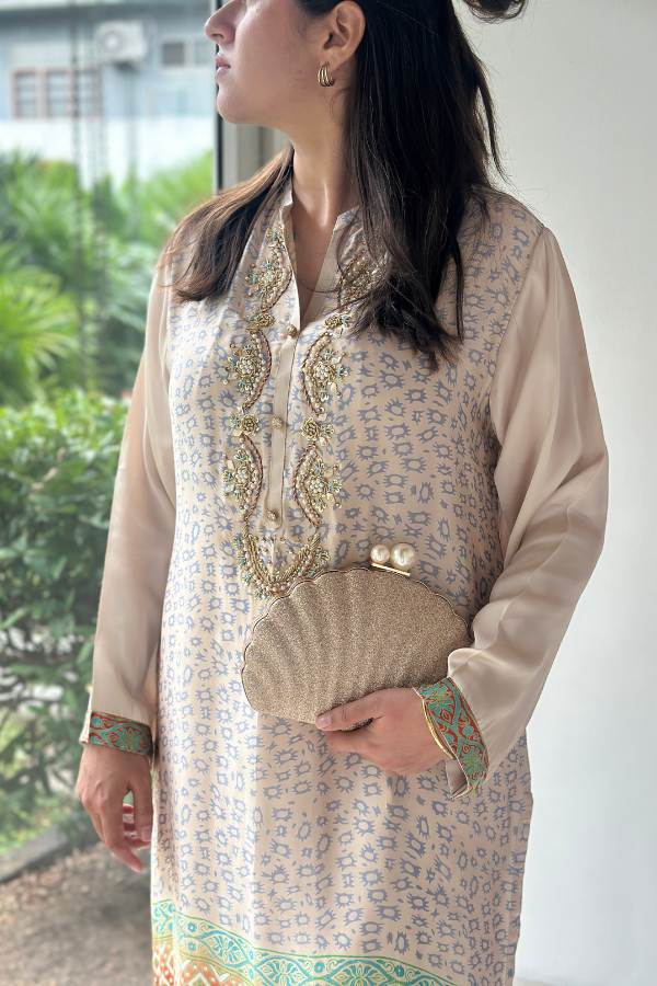 Reem Printed Kurta Beige