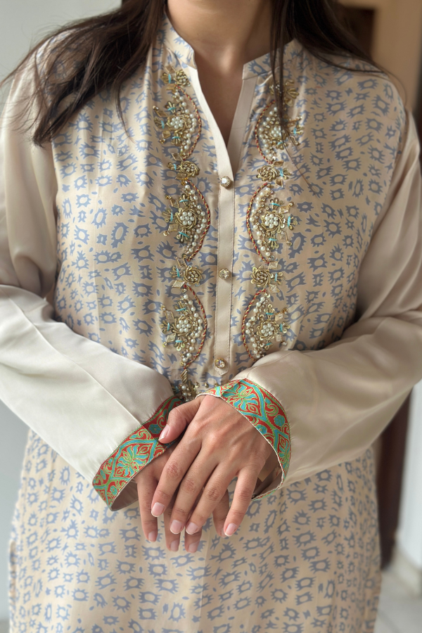 Reem Printed Kurta Beige