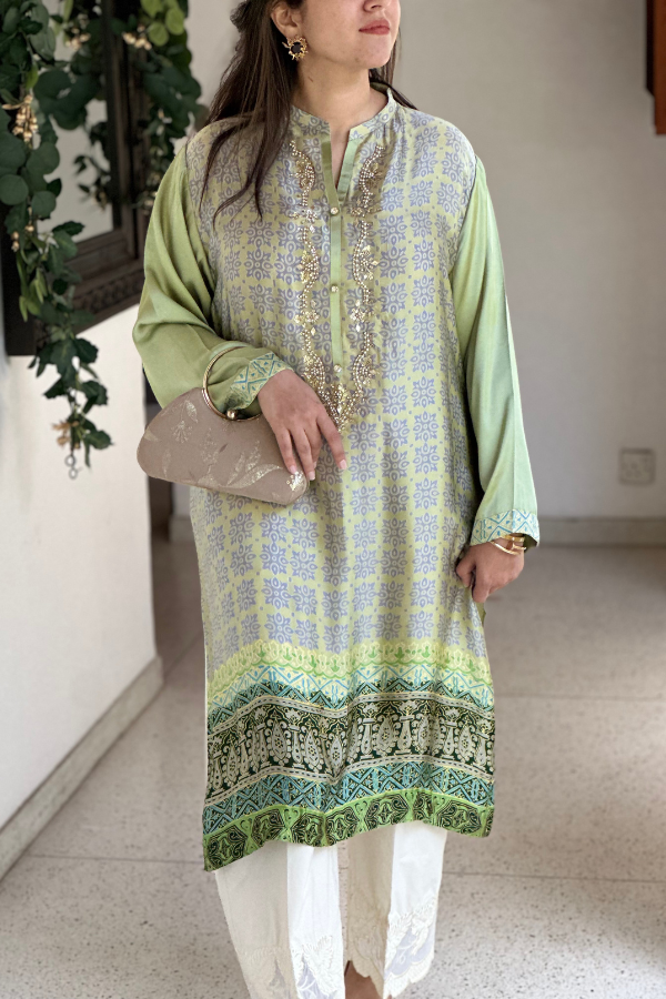 Reem Printed Kurta Mint