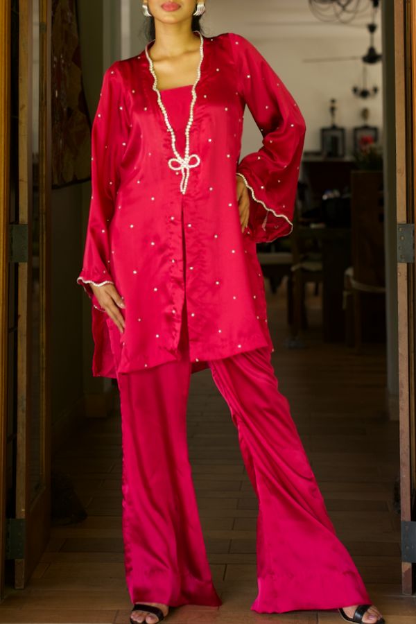 Miral bow Co-ord Set - Fuschia