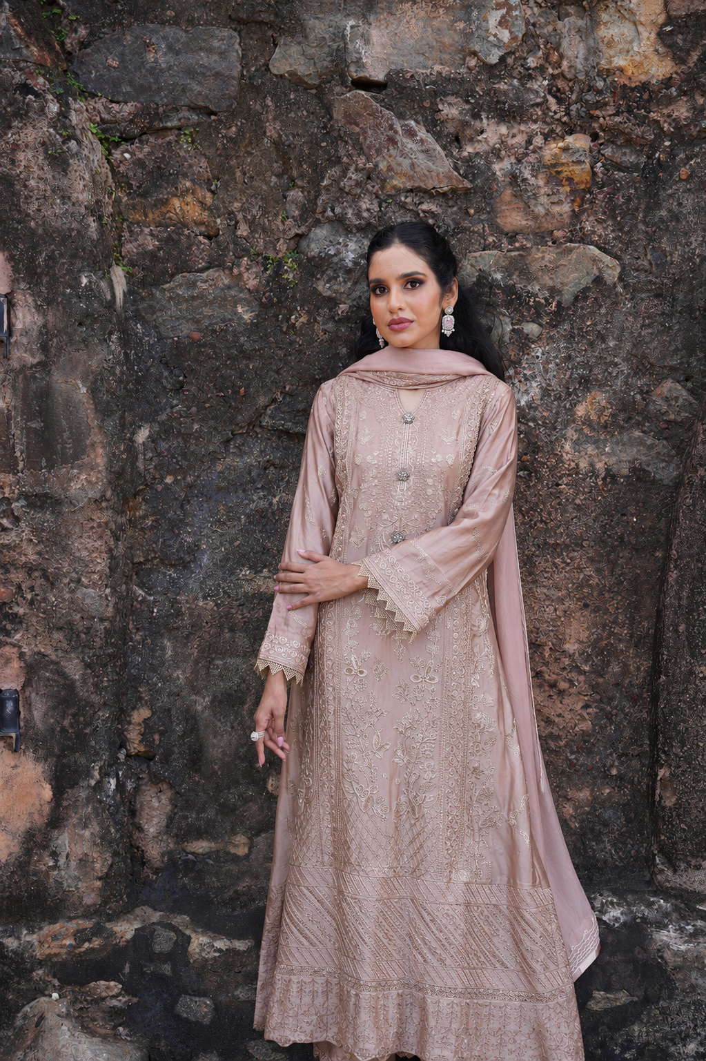 Areeba Silk Gown 3 Piece Set - Bronze