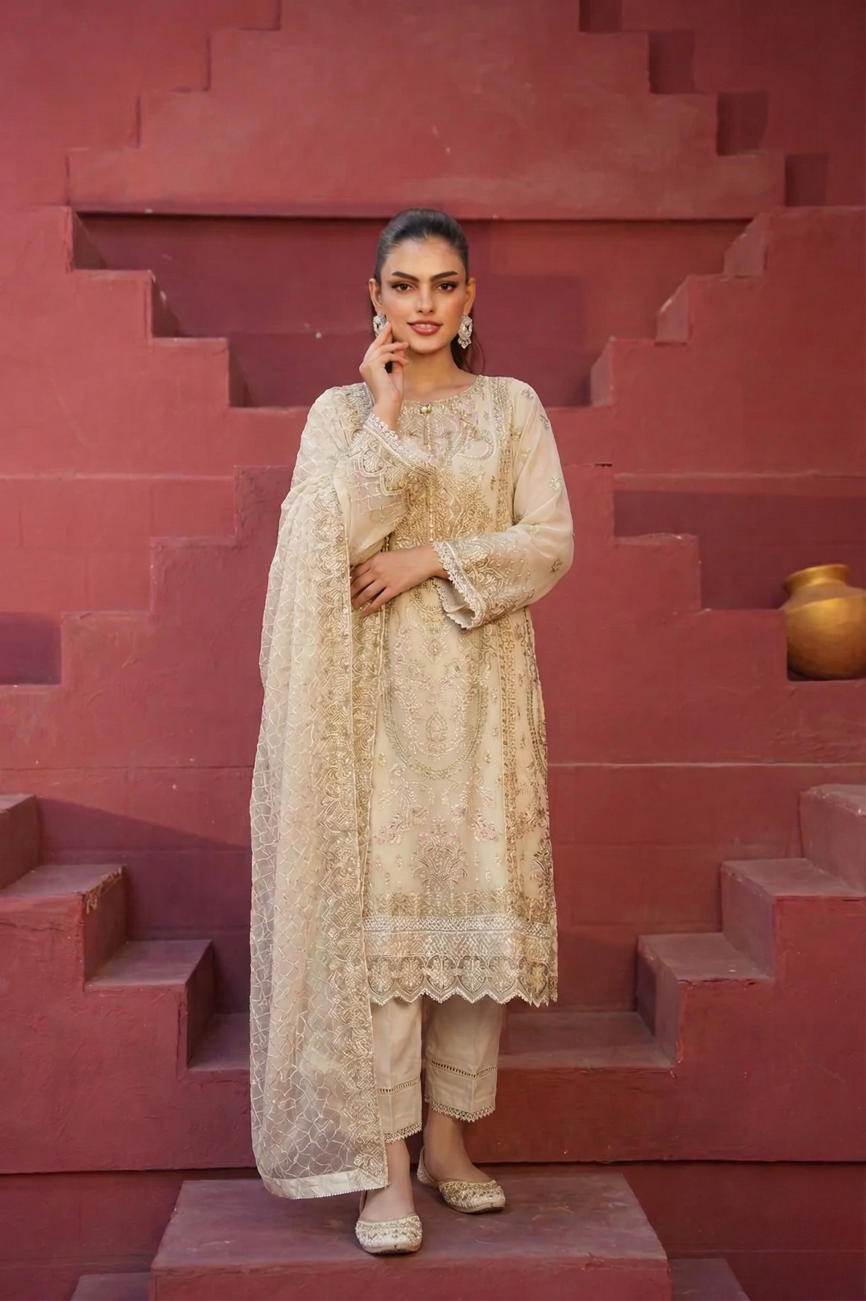 AREEBA CHIFFON - PEARL WHITE