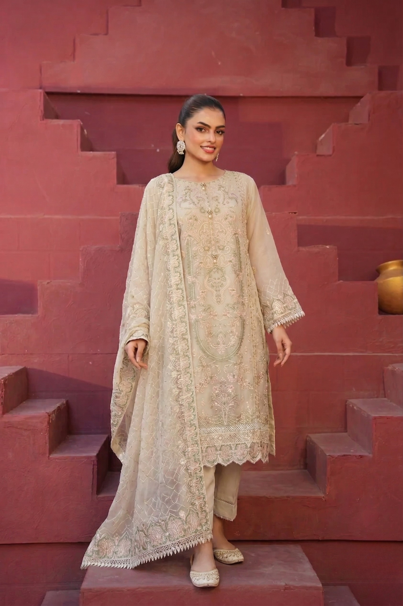 AREEBA CHIFFON - PEARL WHITE