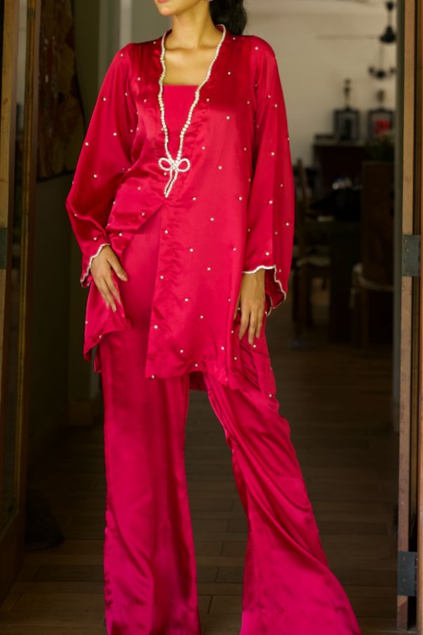 Miral bow Co-ord Set - Fuschia