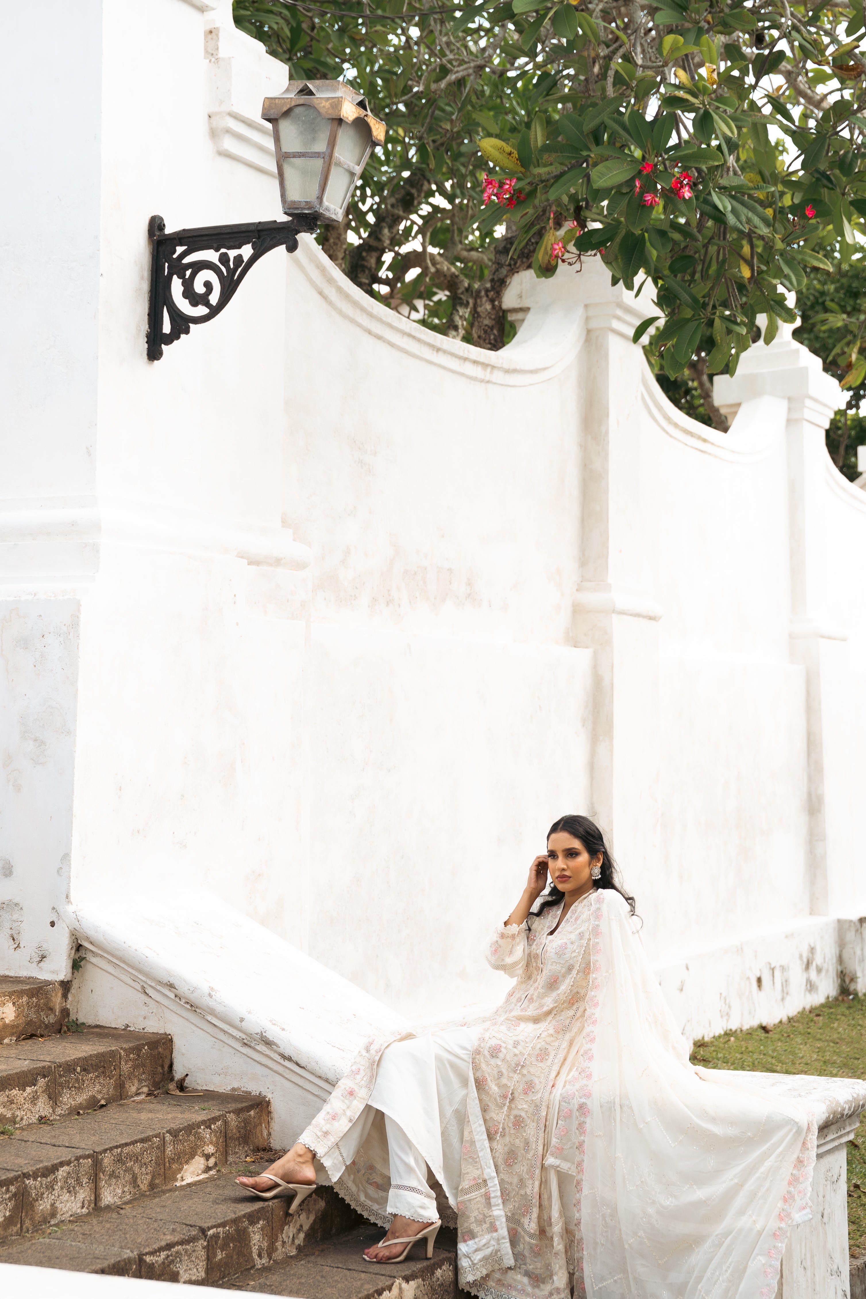 Embellished Long Freya 3 Piece Set - Pearl White