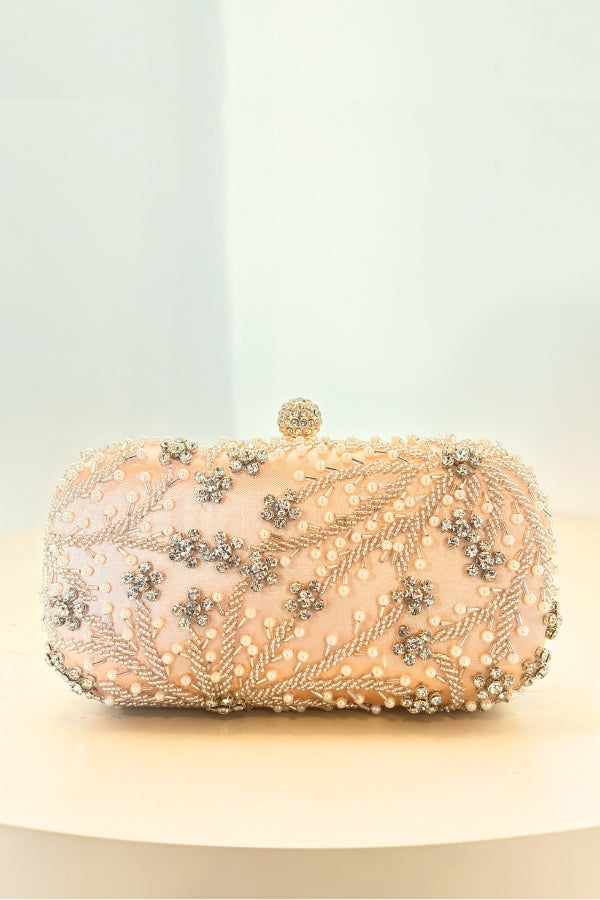 Silk Capsule Clutch - Beige and Silver