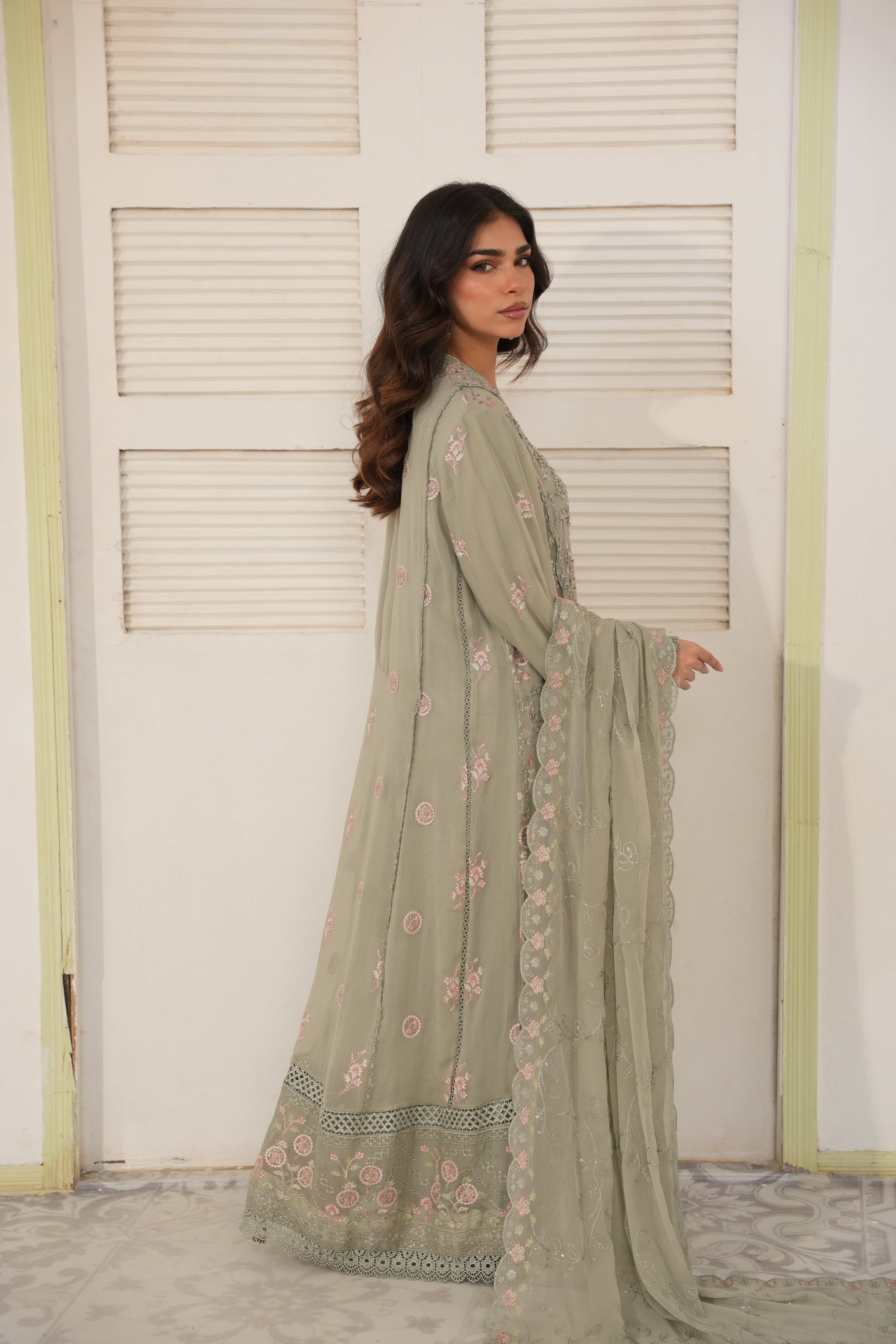 Embelished Long Freya 3 Piece Set - Olive