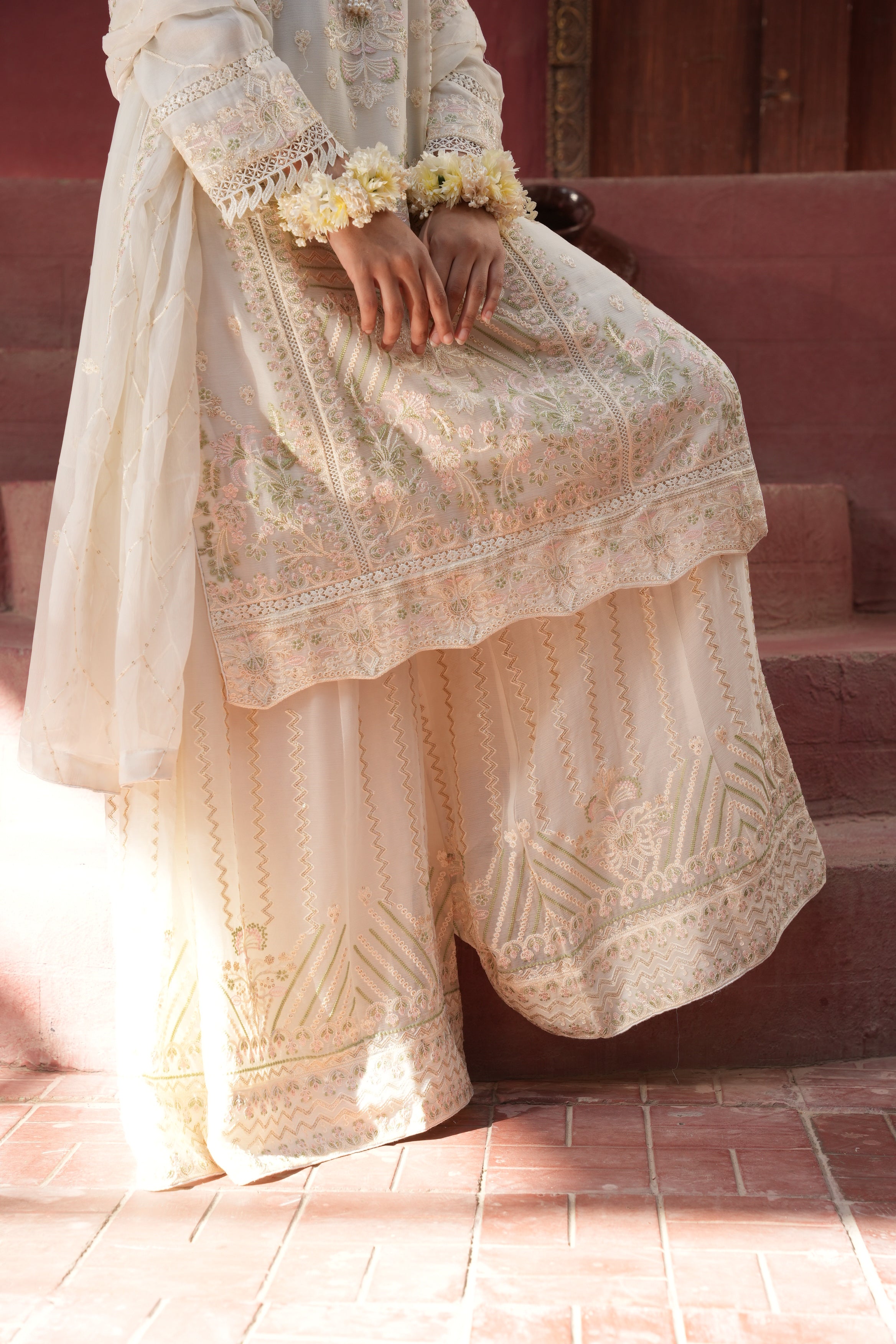 Areeba Palazzo 3 Piece Set - Off White