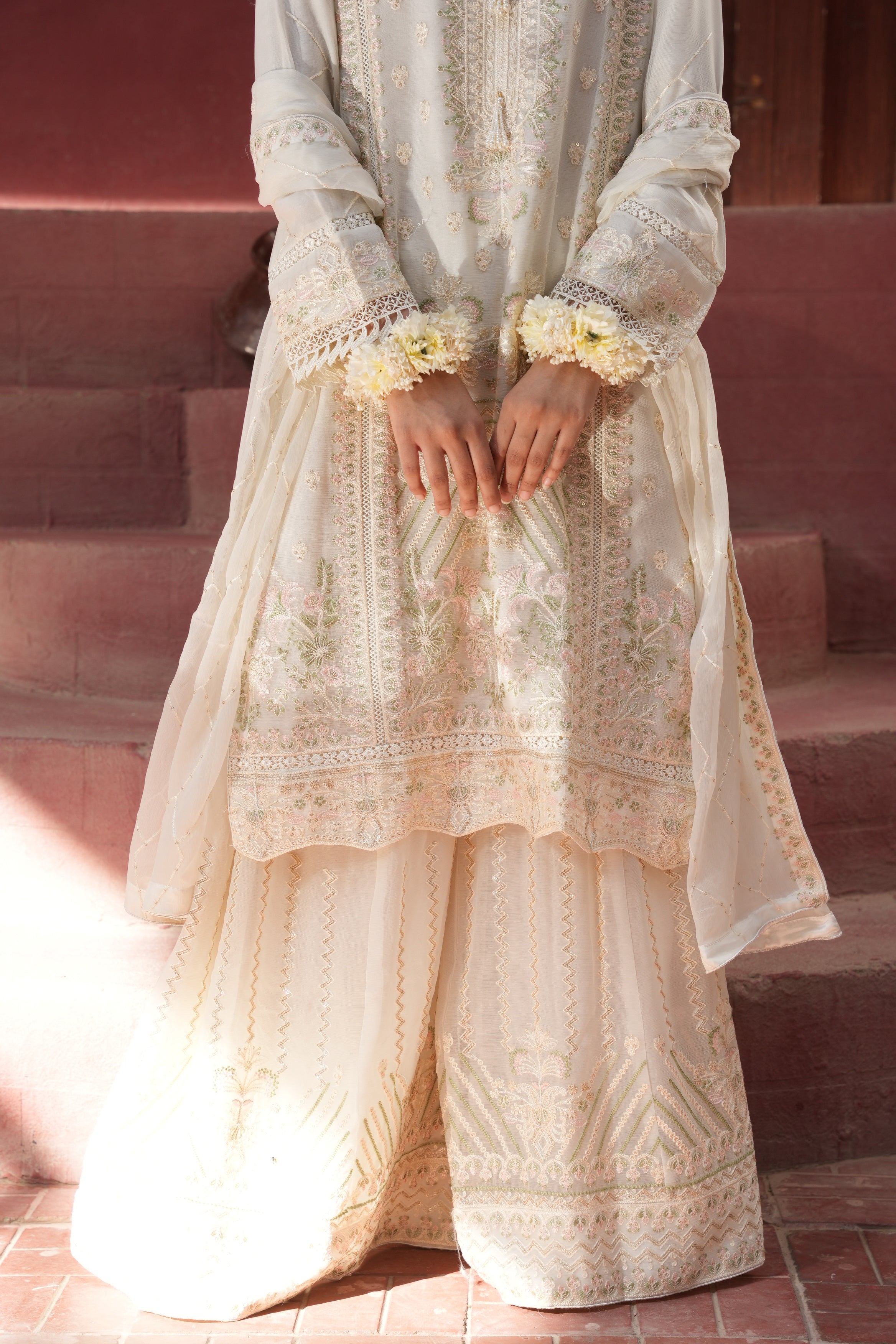 Areeba Palazzo 3 Piece Set - Off White