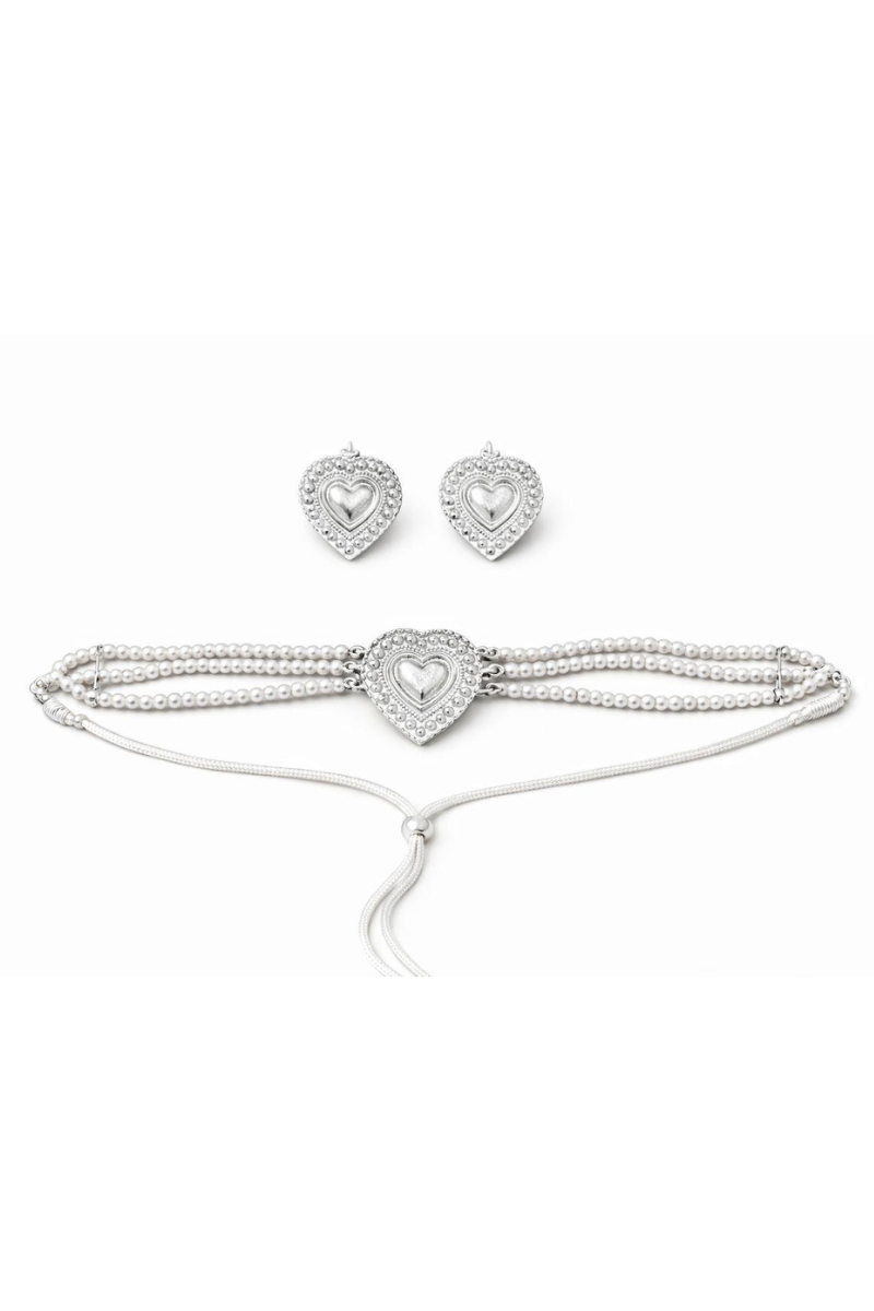 Pearl Necklace and Earrings Set - Silver