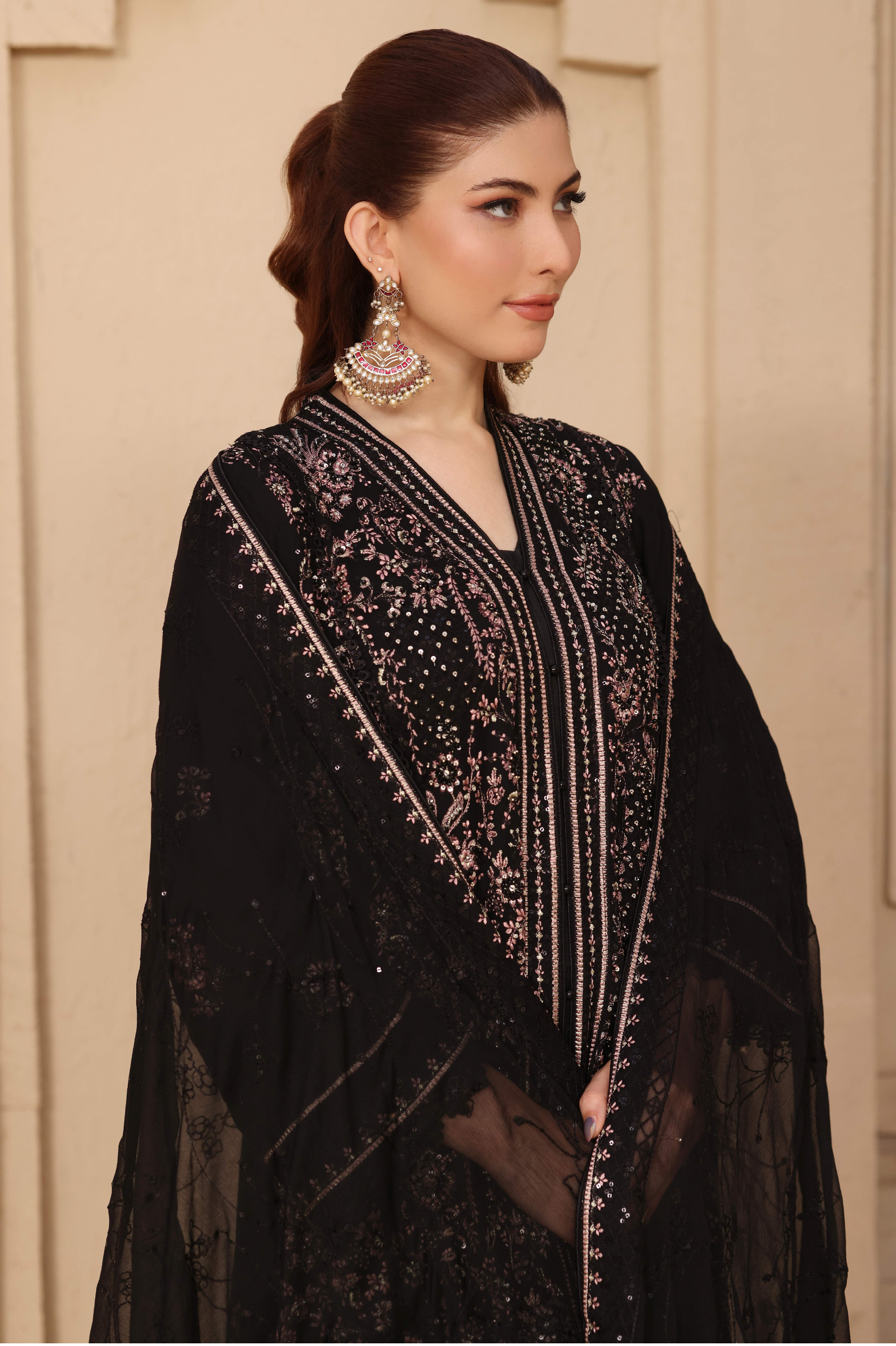 Embellished Long Freya 3 Piece Set - Black