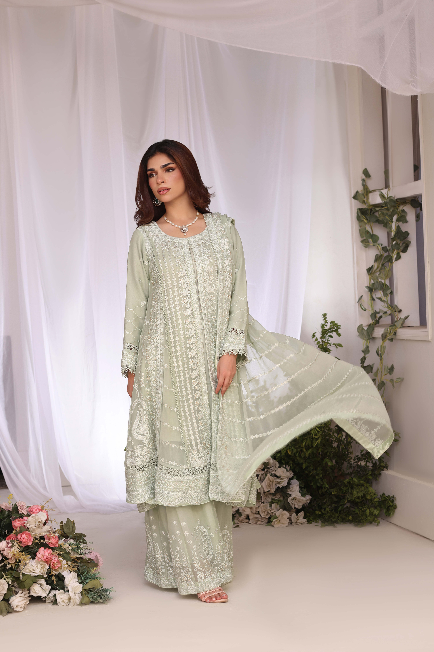 Areeba Palazzo 3 Piece Set - Fern