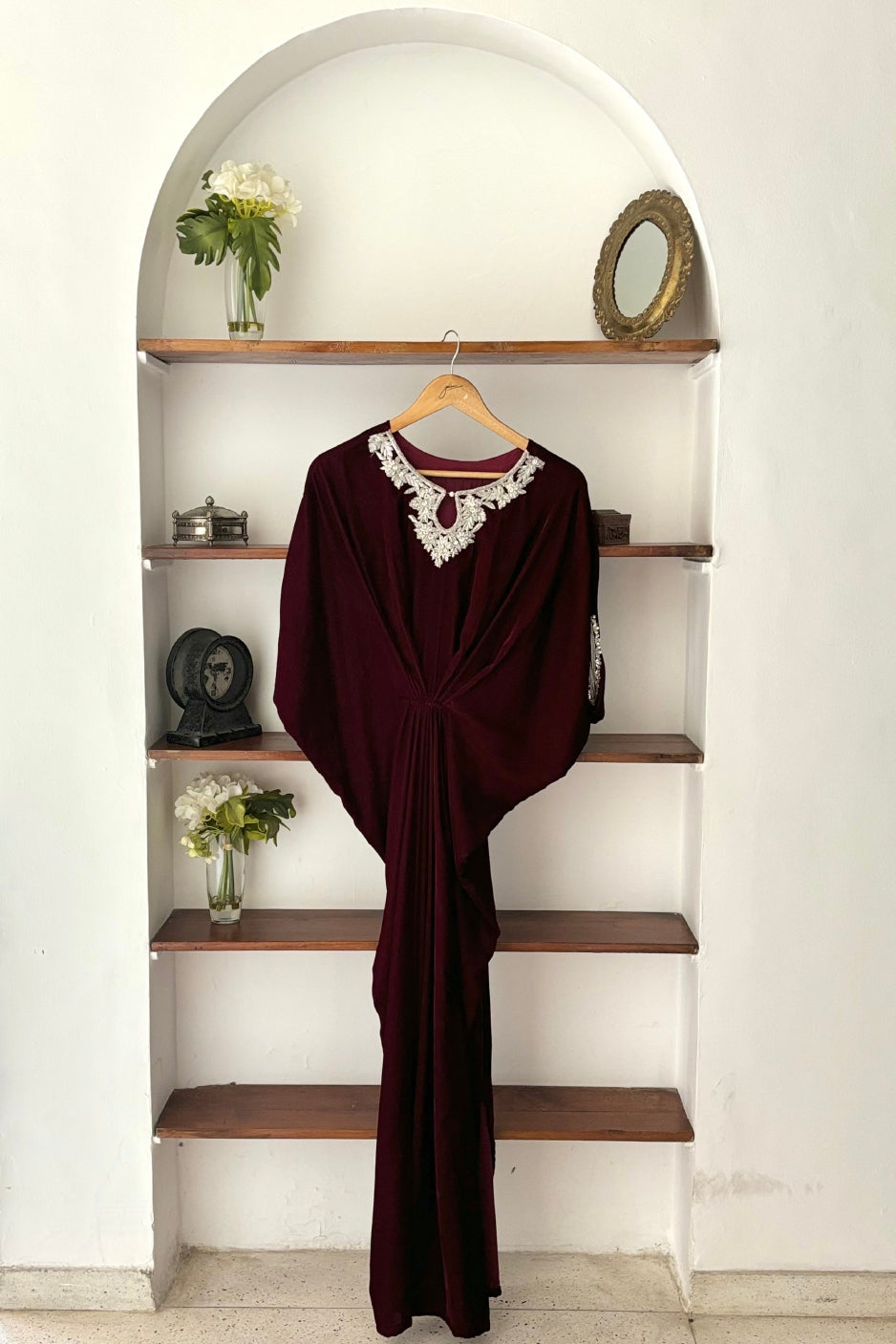 Maroon Velevt Kaftan