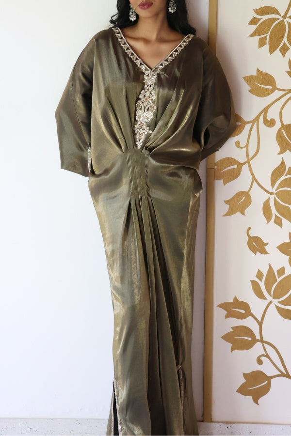 Kahali Embroidered Kaftan - Olive