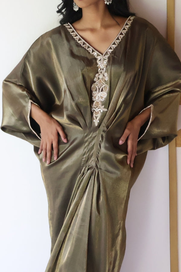 Kahali Embroidered Kaftan - Olive