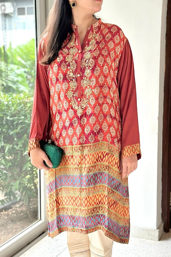 Reem Printed Kurta Orange