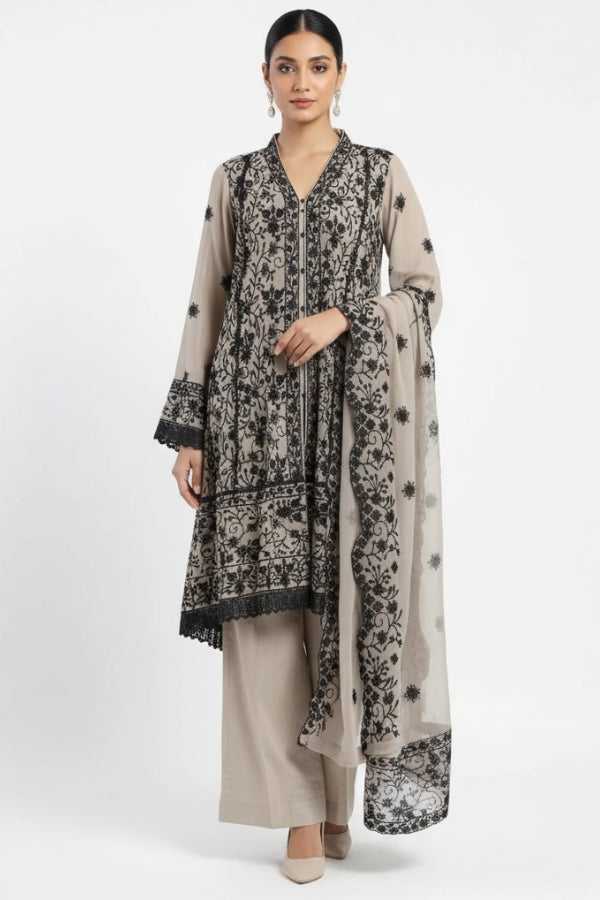 Short Freya 3 Piece Set - Black & Beige