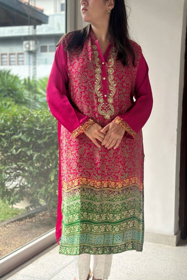 Reem Printed Kurta Fuschia