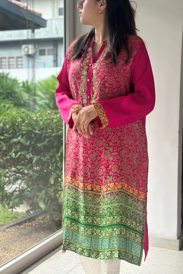 Reem Printed Kurta Fuschia