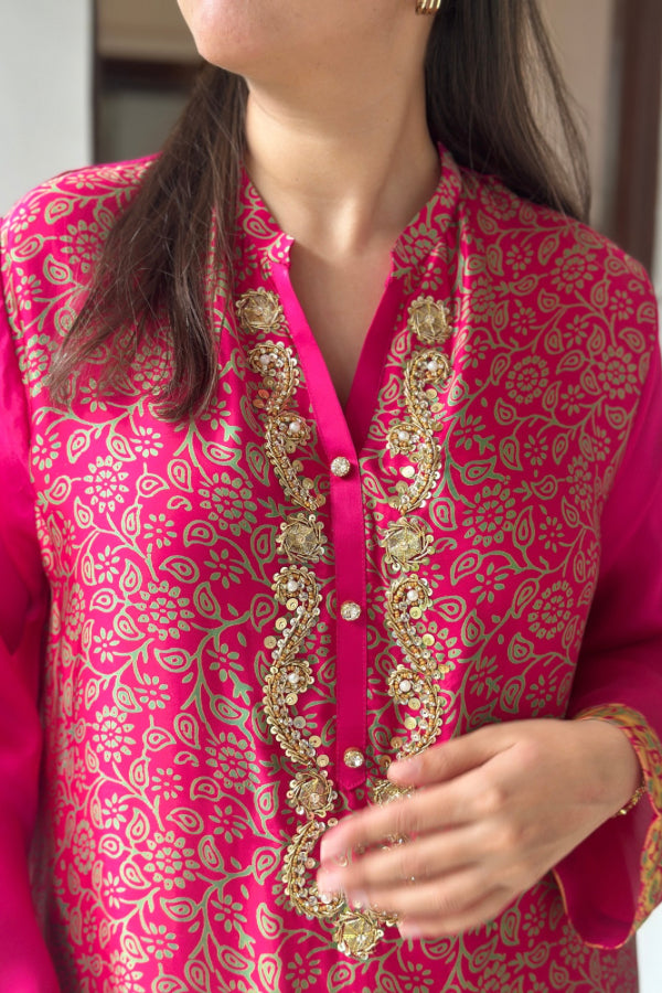 Reem Printed Kurta Fuschia