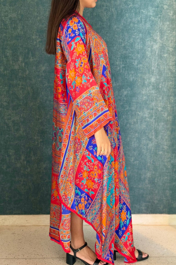 Kaamil Flared Kaftan - Blue and Red
