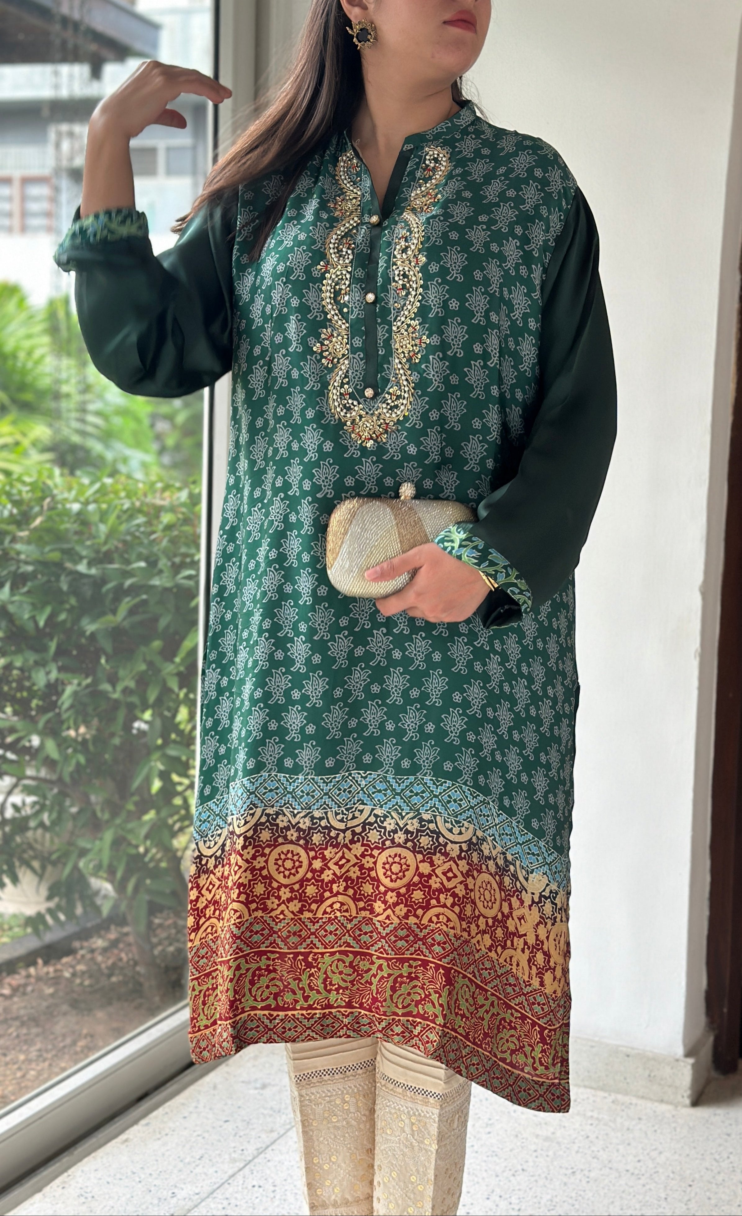 Reem Printed Kurta Emerald