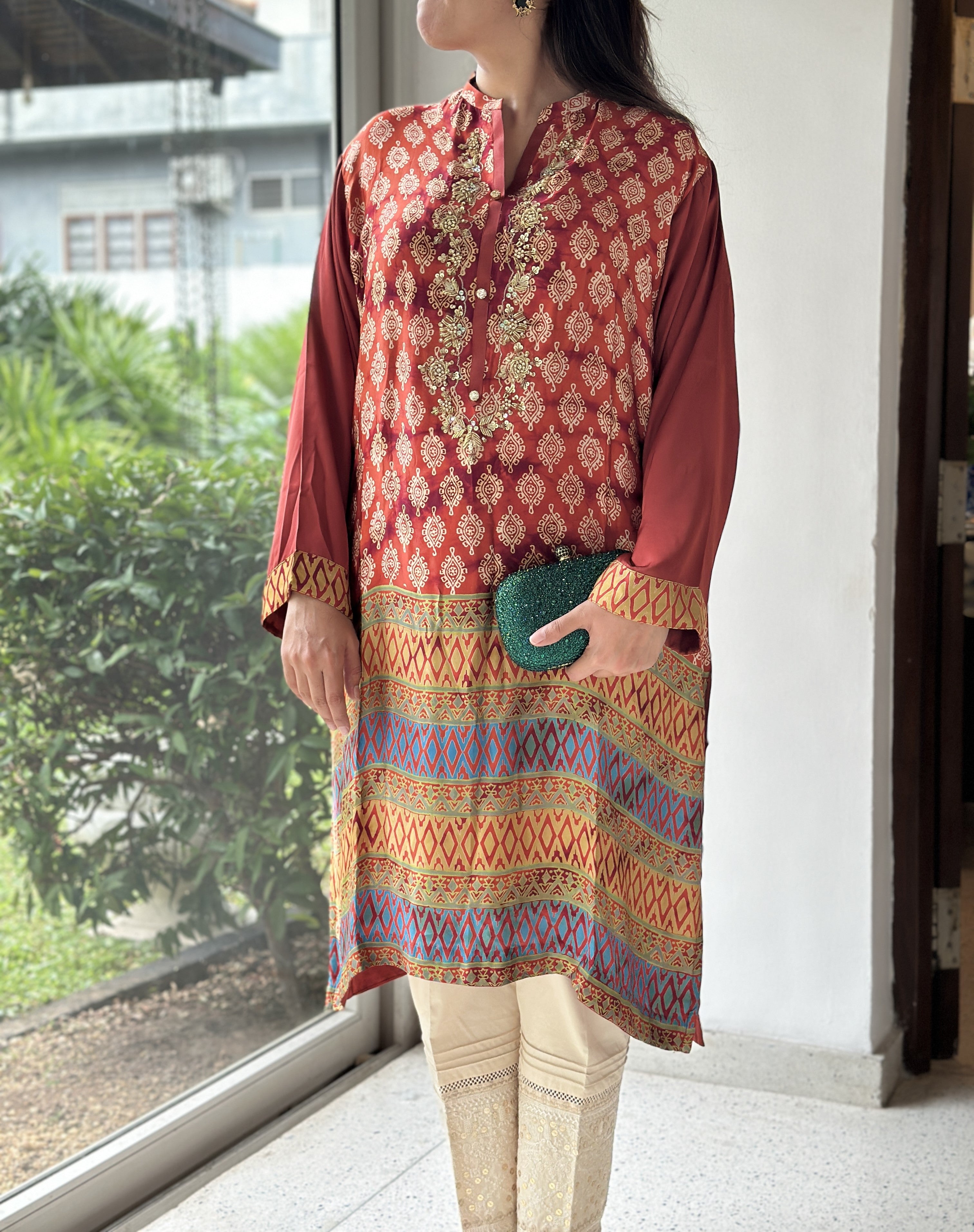 Reem Printed Kurta Orange