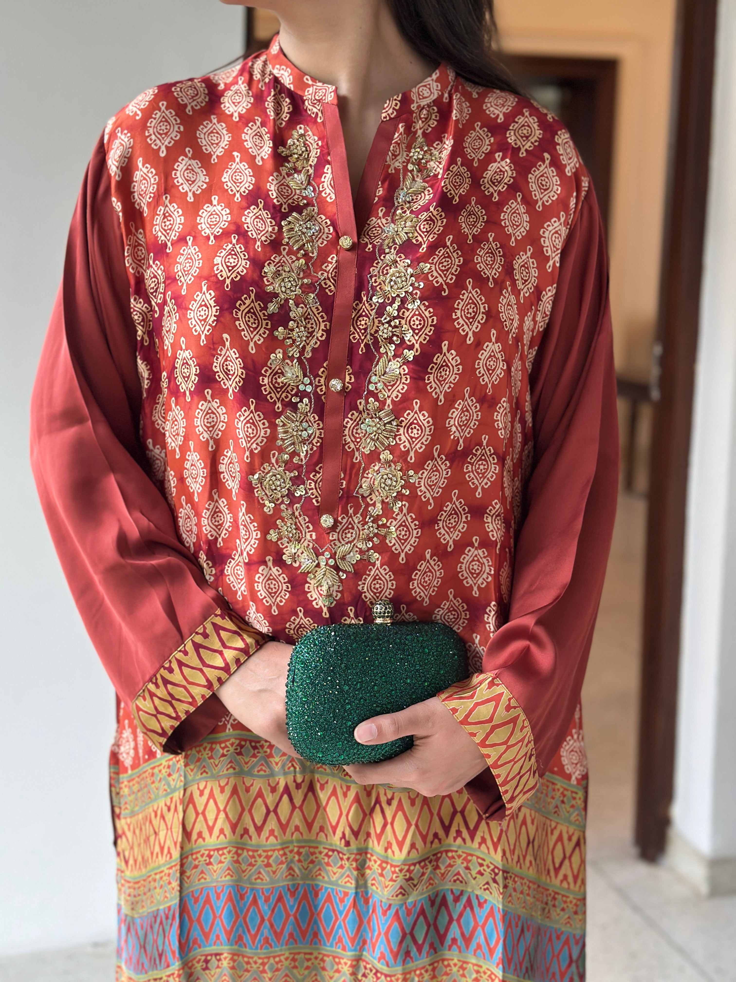 Reem Printed Kurta Orange