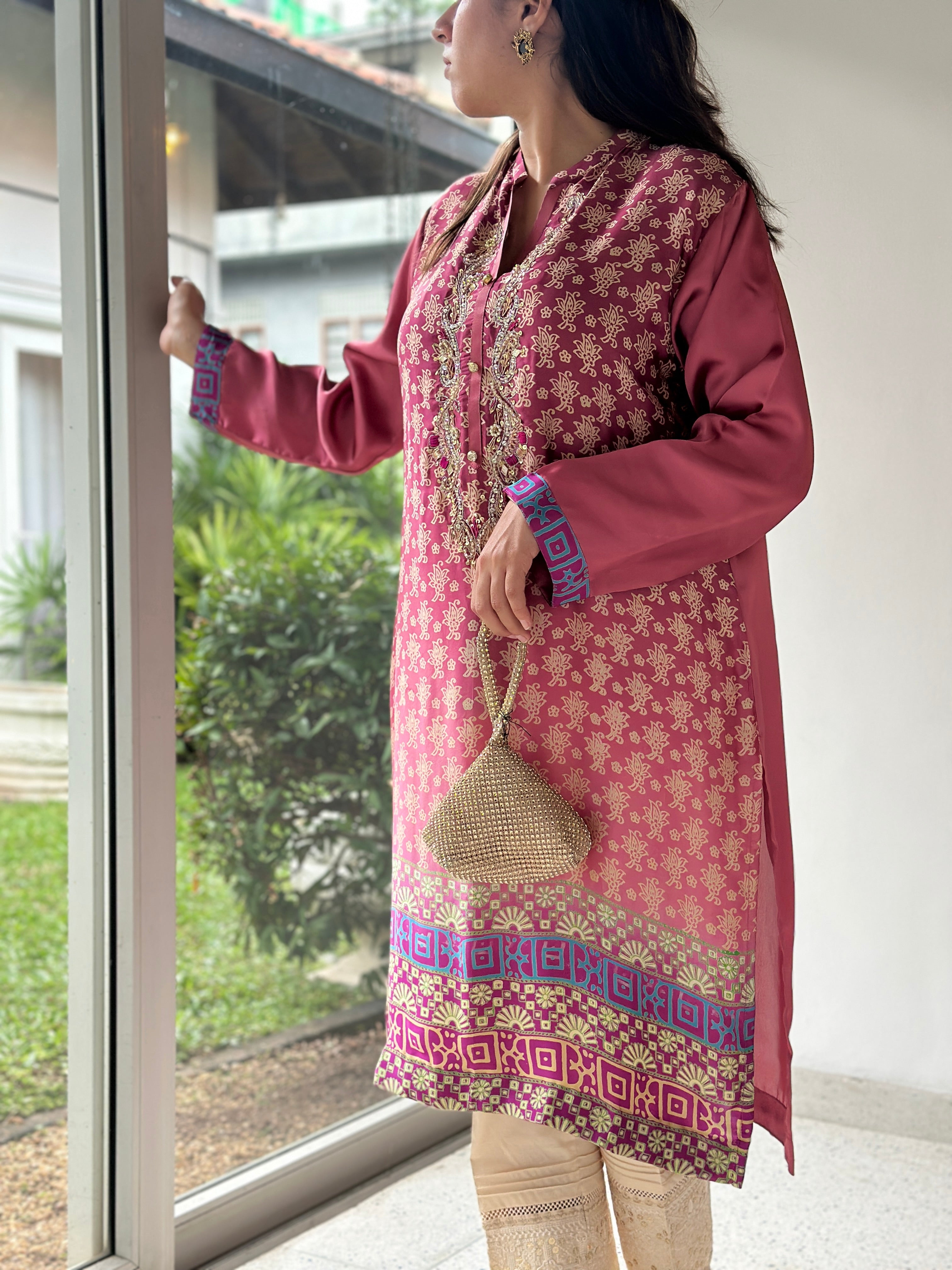 Reem Printed Kurta Tea Pink