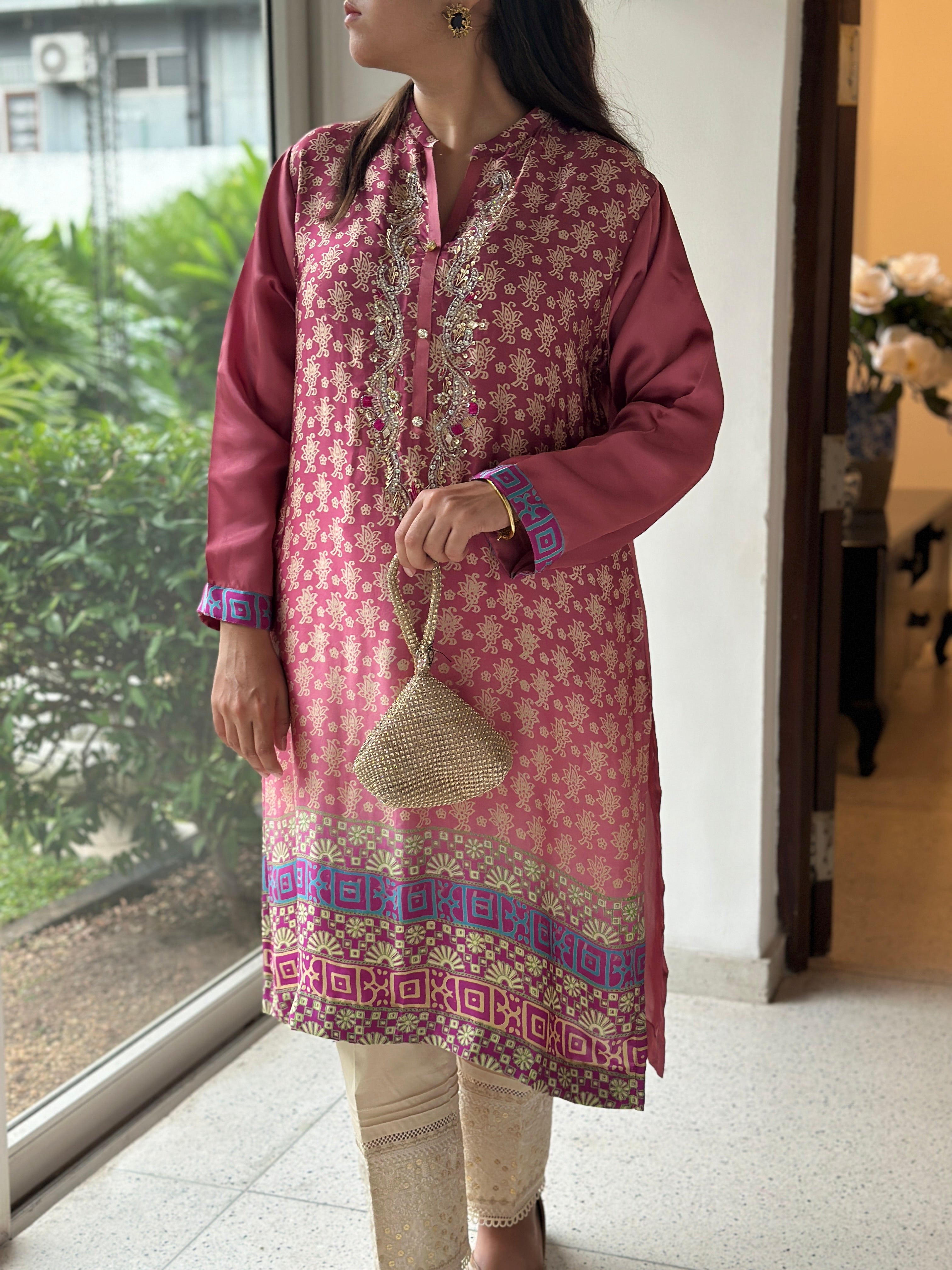 Reem Printed Kurta Tea Pink