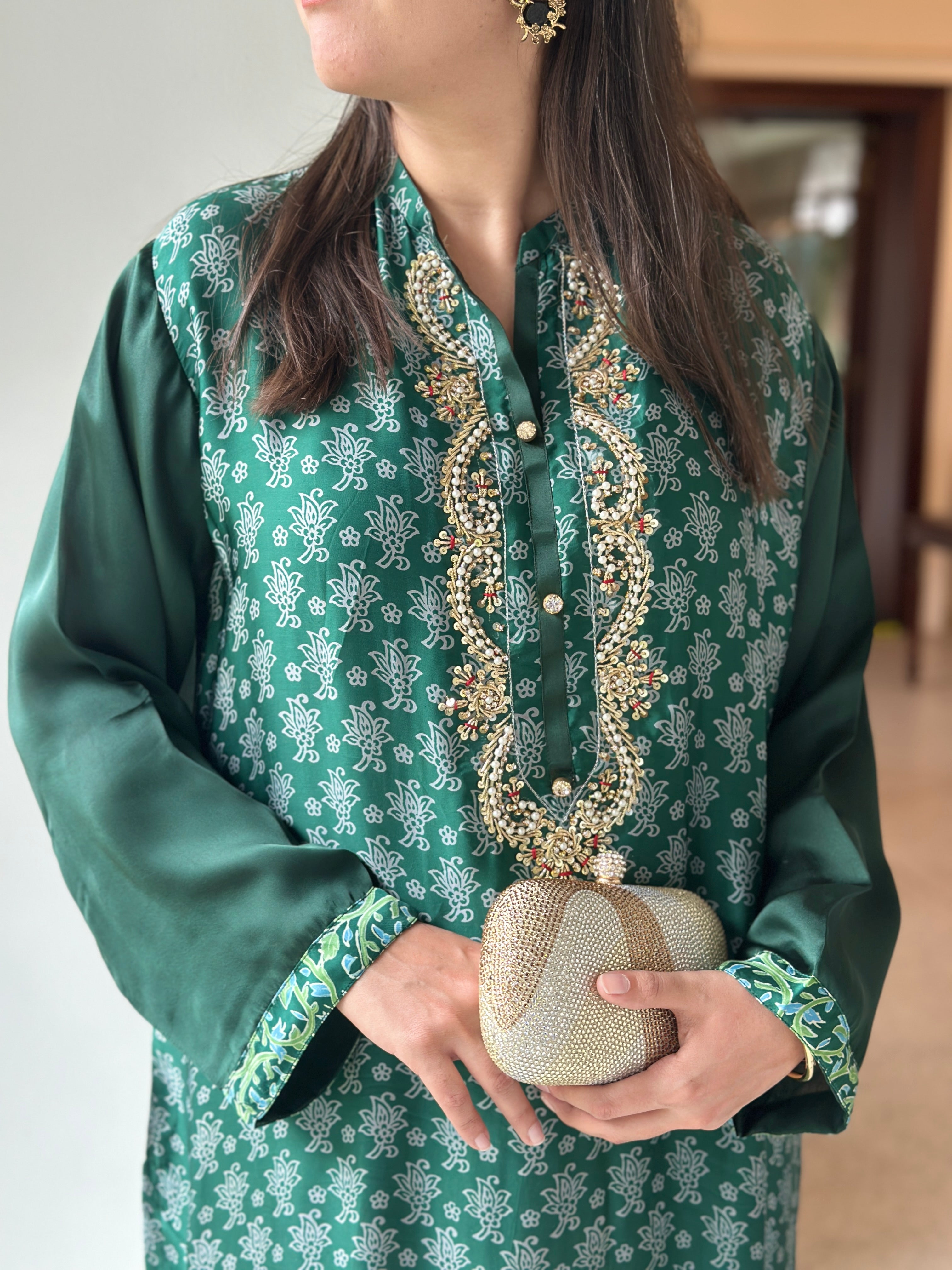 Reem Printed Kurta Emerald