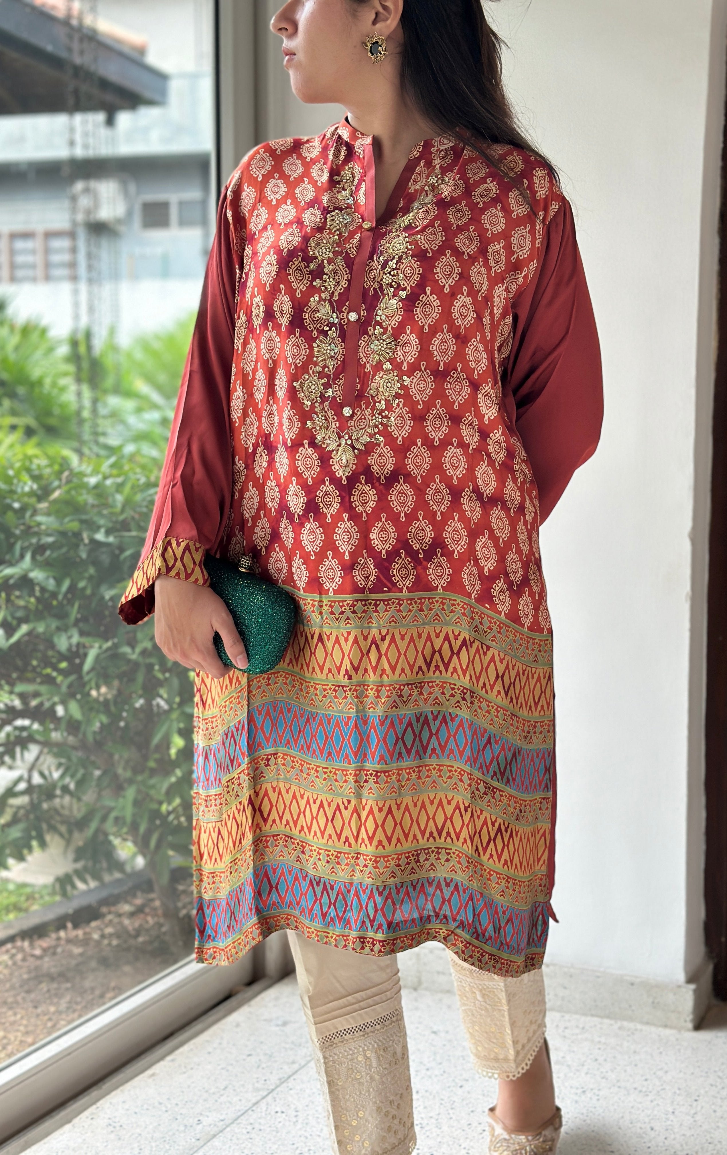 Reem Printed Kurta Orange